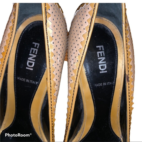 Fendi Mustard Yellow Patent Leather Perforated Pumps Heels size 38.5 - Picture 7 of 12